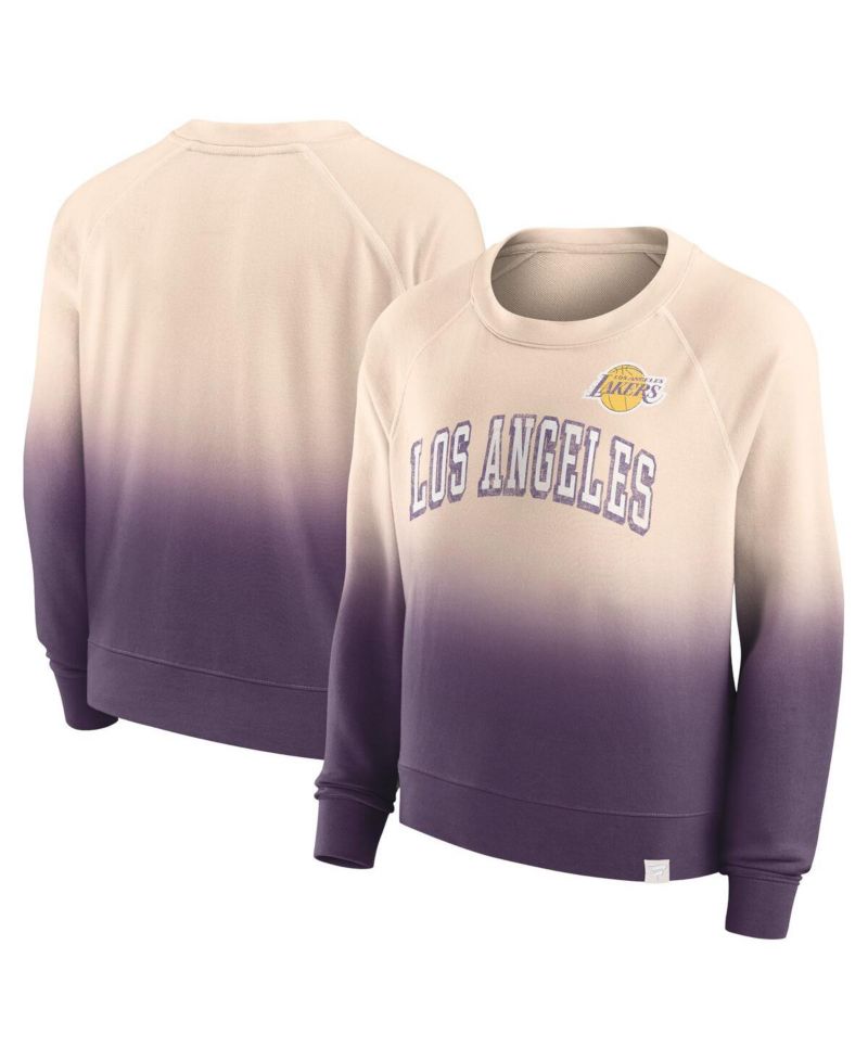 Women's Tan, Purple Distressed Los Angeles Lakers Lounge Arch Raglan Pullover Sweatshirt