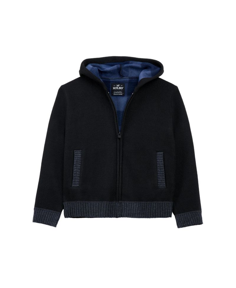 Boy's Fleece Lined Full Zip Hooded Knit Sweater Size 4-18