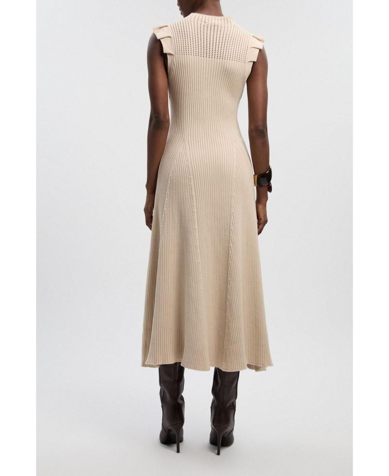 Women's Pointelle Frill Sleeve Knit Midi Dress