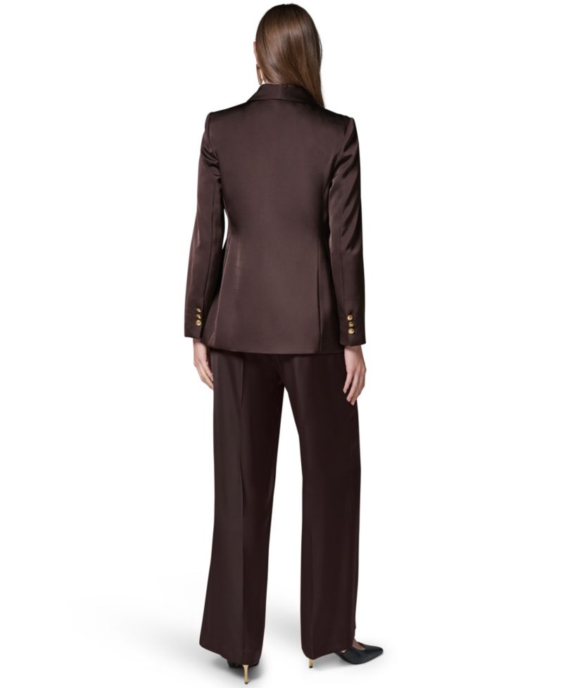 Petite Satin Shawl Lapel Shoulder-Padded Blazer