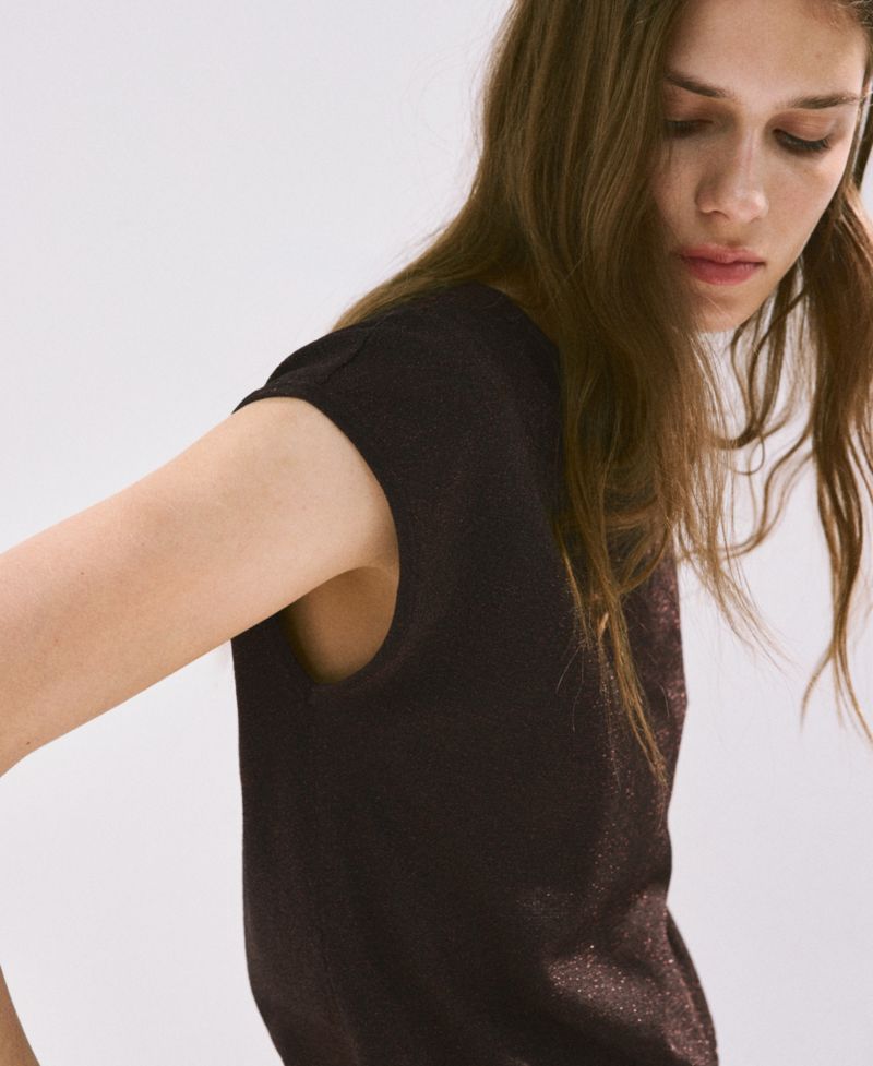 Women's Boat-Neck Short-Sleeve Knitted Top
