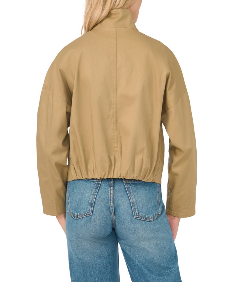 Women's Cargo Style Short Long-Sleeve Jacket with Imitation Pearl Details