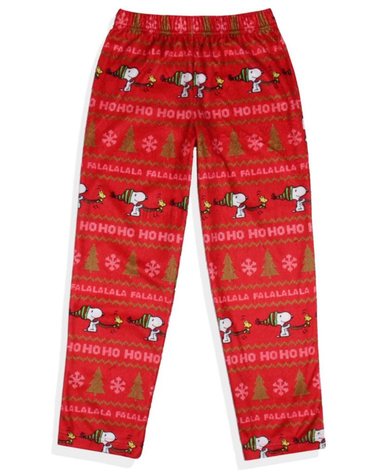 Snoopy Girl's Christmas Sweater Sleep Tossed Print Pajama Pants For Kids