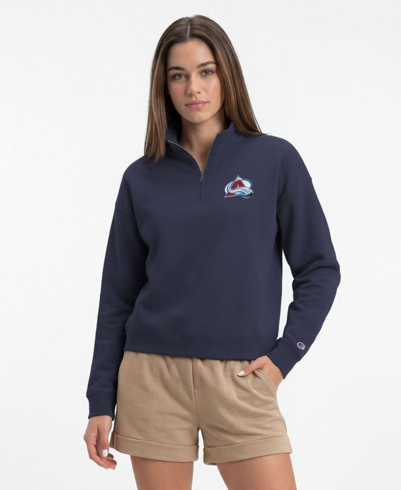 Women's Navy Colorado Avalanche Power blend Quarter-Zip Sweatshirt