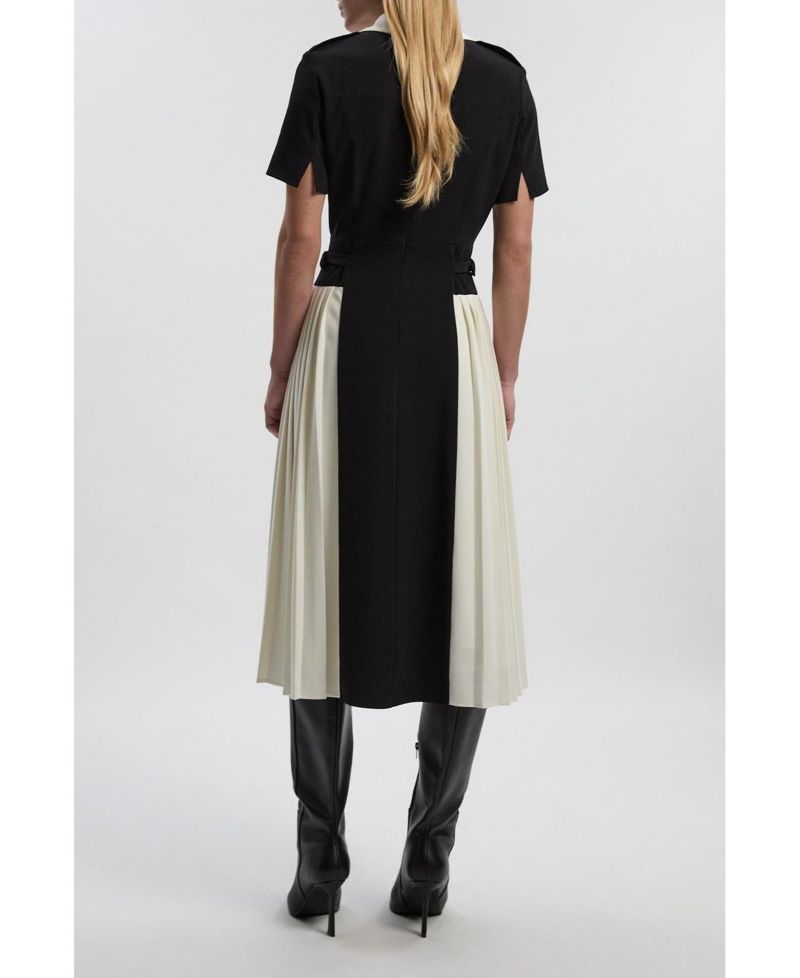 Women's Tailored Crepe Pleated Midi Shirt Dress