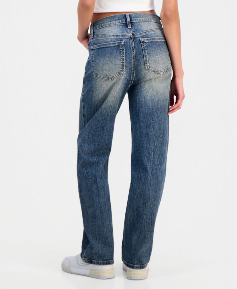 Juniors' Ultra High-Rise Studded Straight-Leg Jeans
