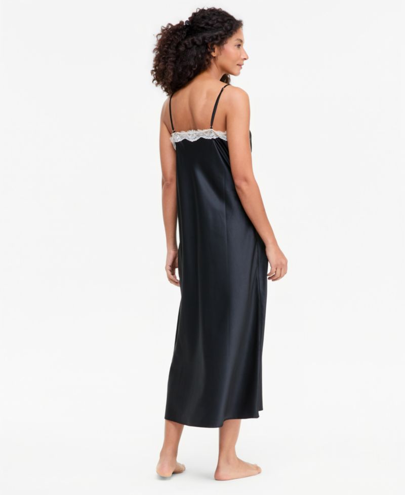 Women's Sleeveless Lace-Trim Satin Nightgown