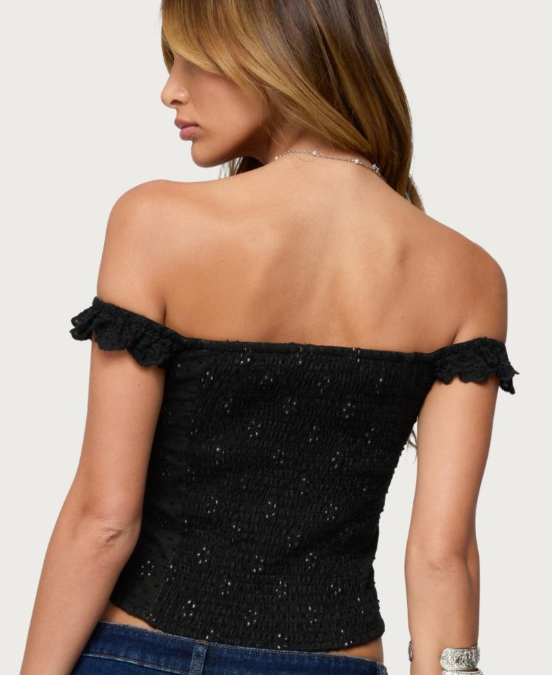 Women's Jordana Ruffle Eyelet Off Shoulder Top