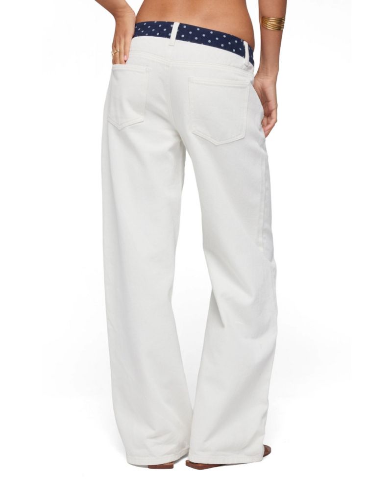 Women's Polka Dot Waistband Low Rise Baggy Jeans