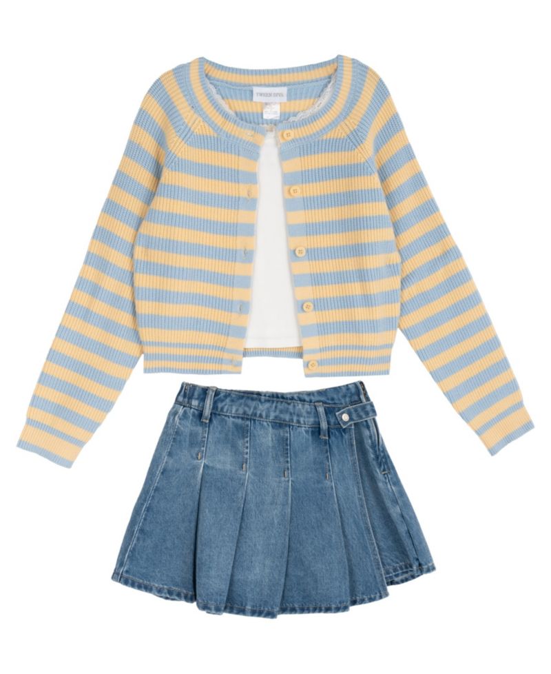 Girls' 7-12 Long-Sleeve Sweater, Tank Top and Skort, 3-Piece Set
