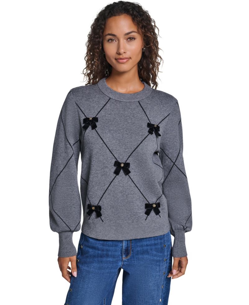 Women's Argyle 3D Bow Sweater