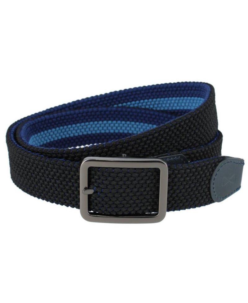 Men's Arturo Black and Blue Striped Reversible 35MM Braided Golf Belt