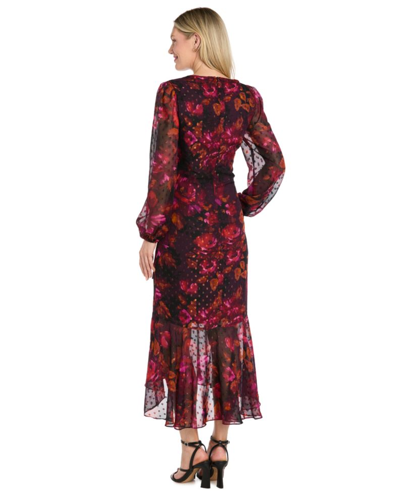 Women's Floral-Print V-Neck Hi-Lo Hem Midi Dress
