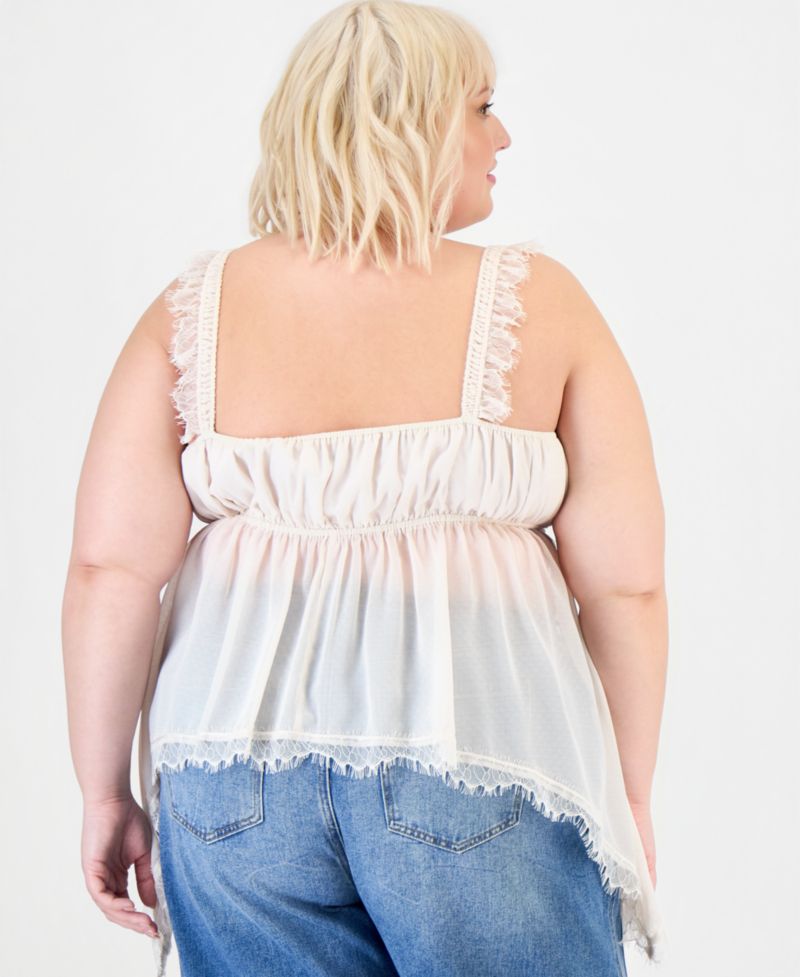 Trendy Plus Size Lace-Trim High-Low Top