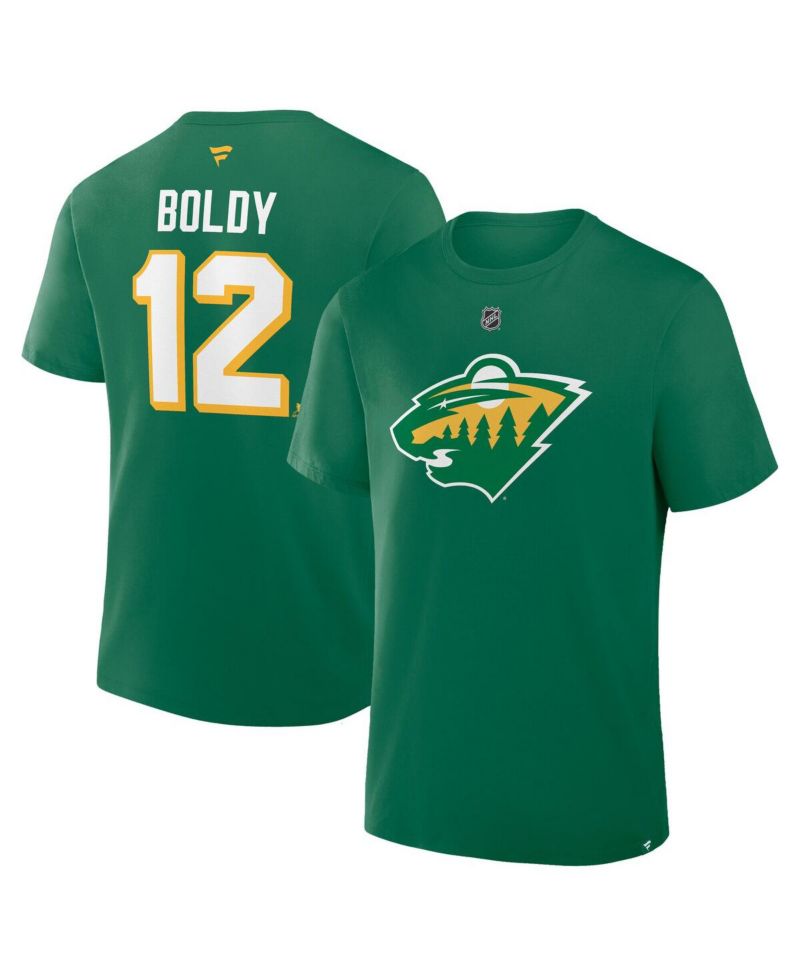Men's Matthew Boldy Kelly Green Minnesota Wild Authentic Stack Name & Number T-Shirt