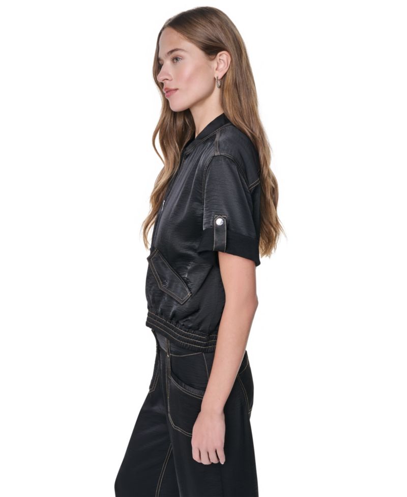 Women's Roll-Tab Contrast Stitch Glazed Jacket