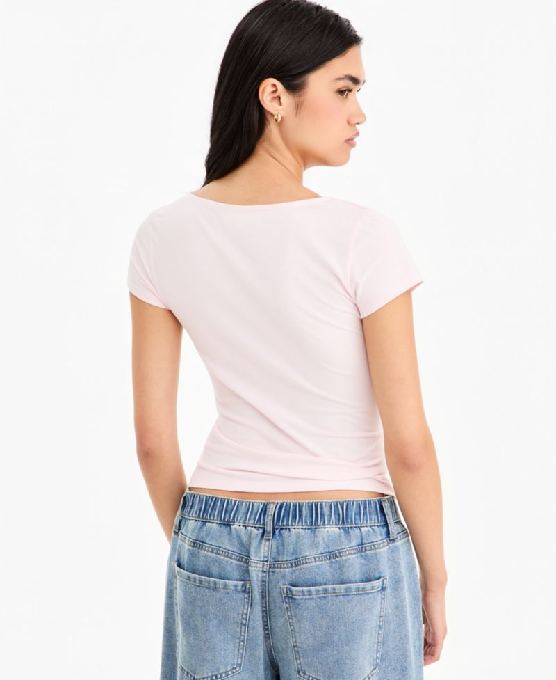 Juniors' Cap-Sleeve Surplice-Neck Top