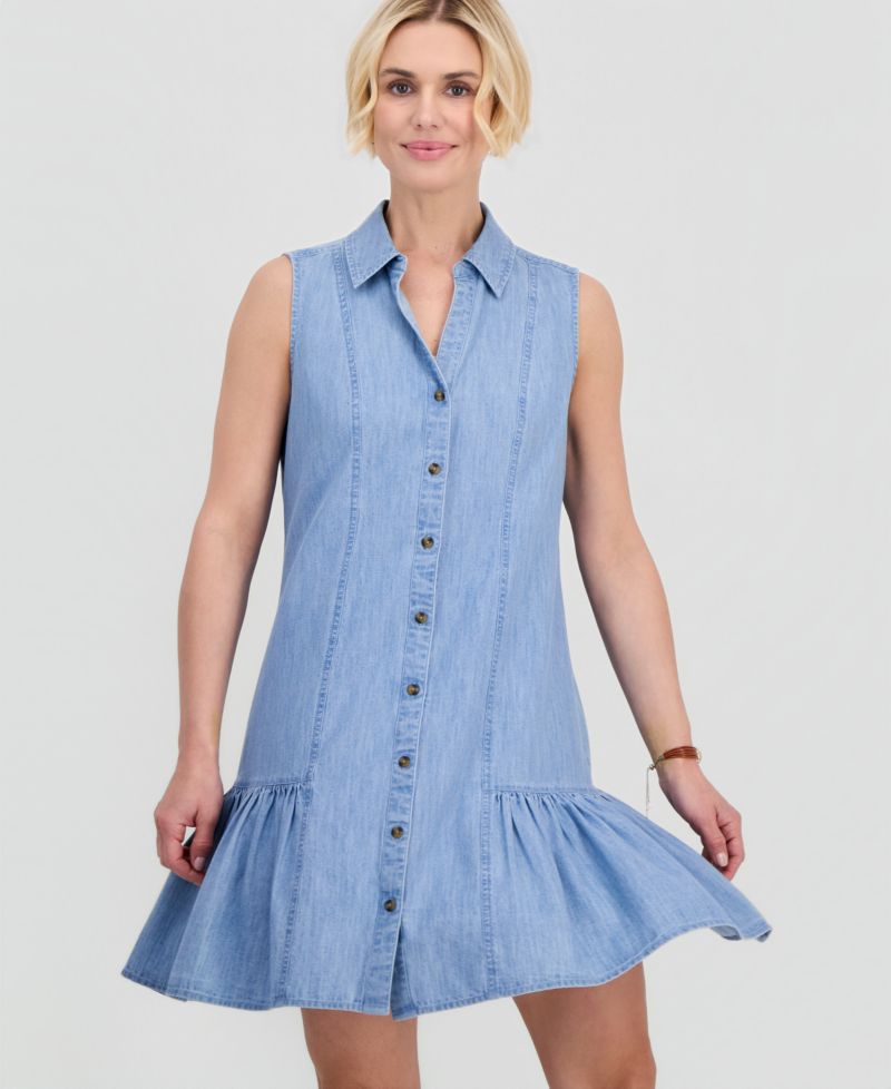 Petite Cotton Chambray Sleeveless Dress