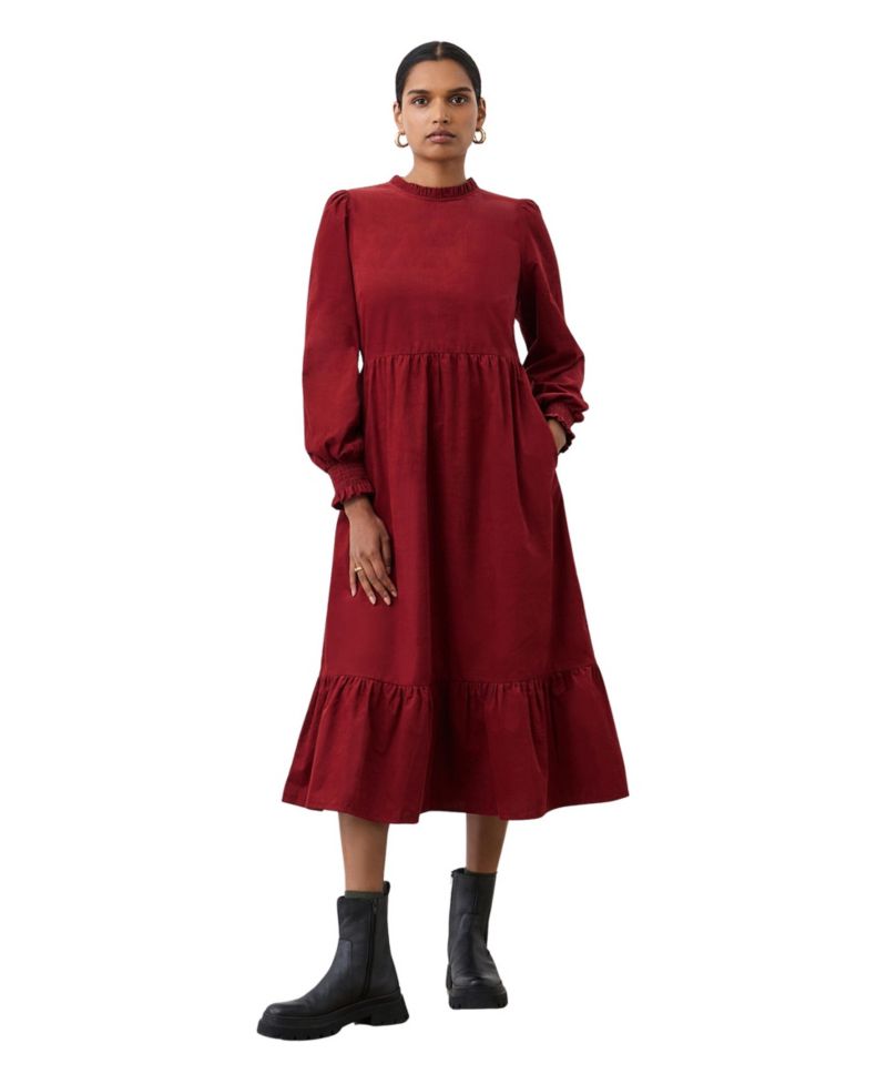 Women's Esme Long-Sleeve Functional-Pocket Corduroy Midi Dress
