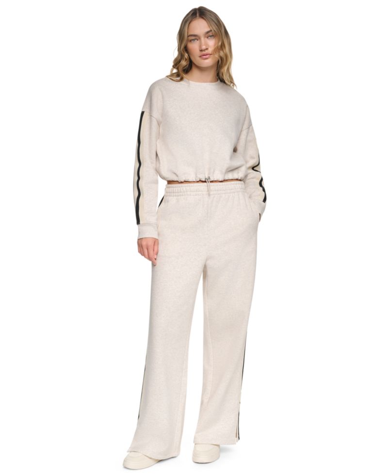 Women's Textured-Tape Bungee-Waist Cropped Crewneck Sweatshirt