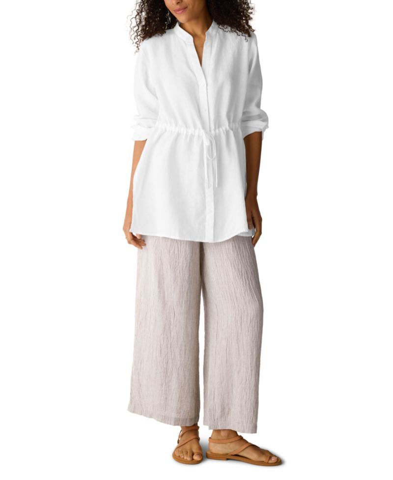 Women's & Plus Size Band Collar Long Shirt