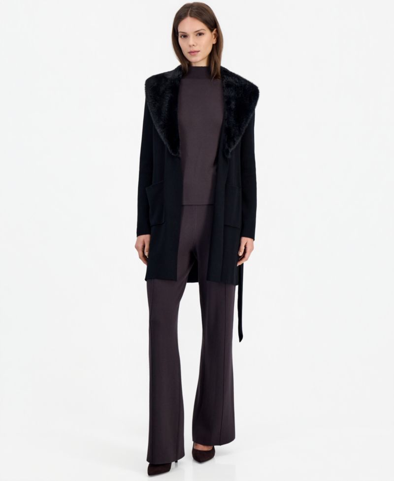 Women's Faux Fur Shawl Collar Mid-Length Jacket