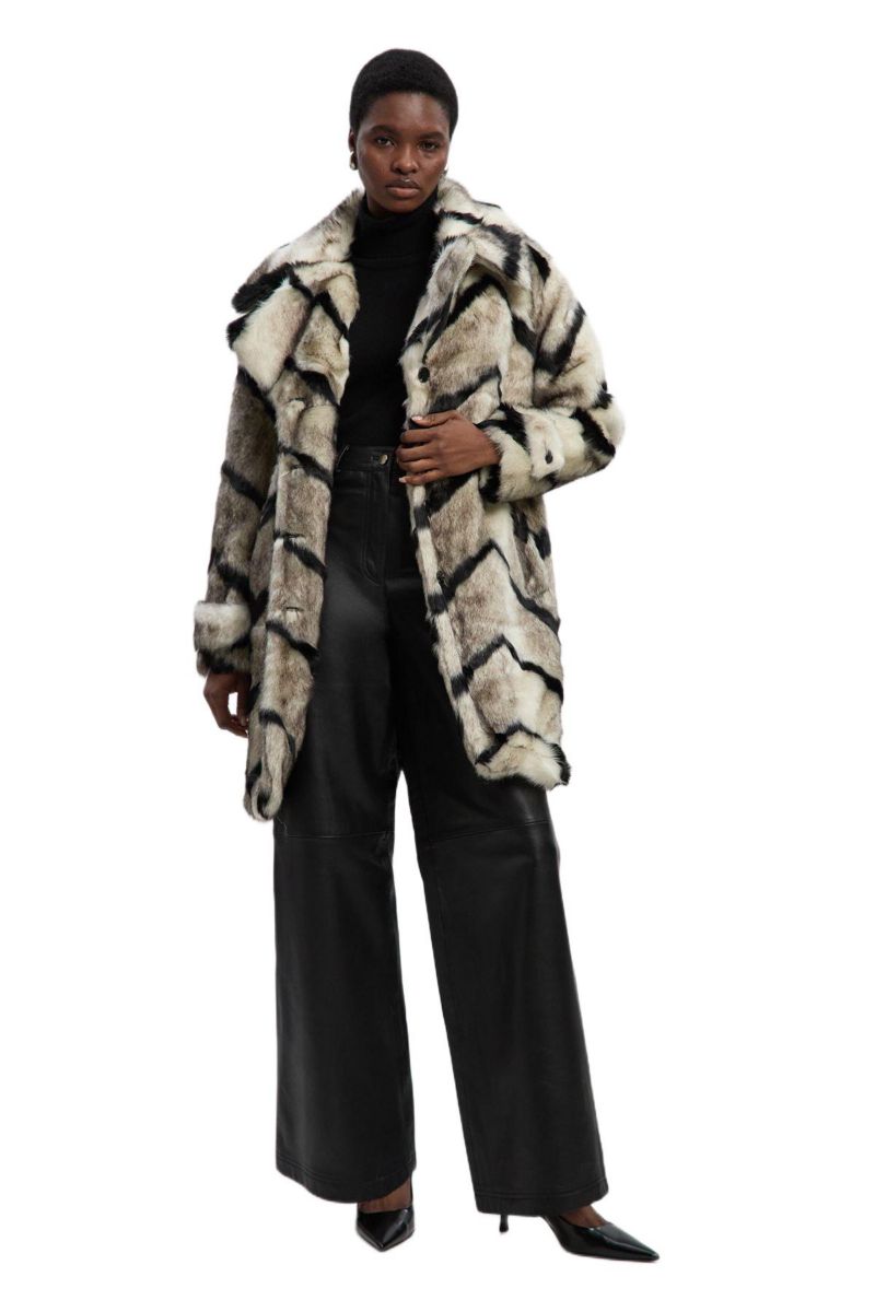 Women's Mono Faux Fur Belted Longline Coat