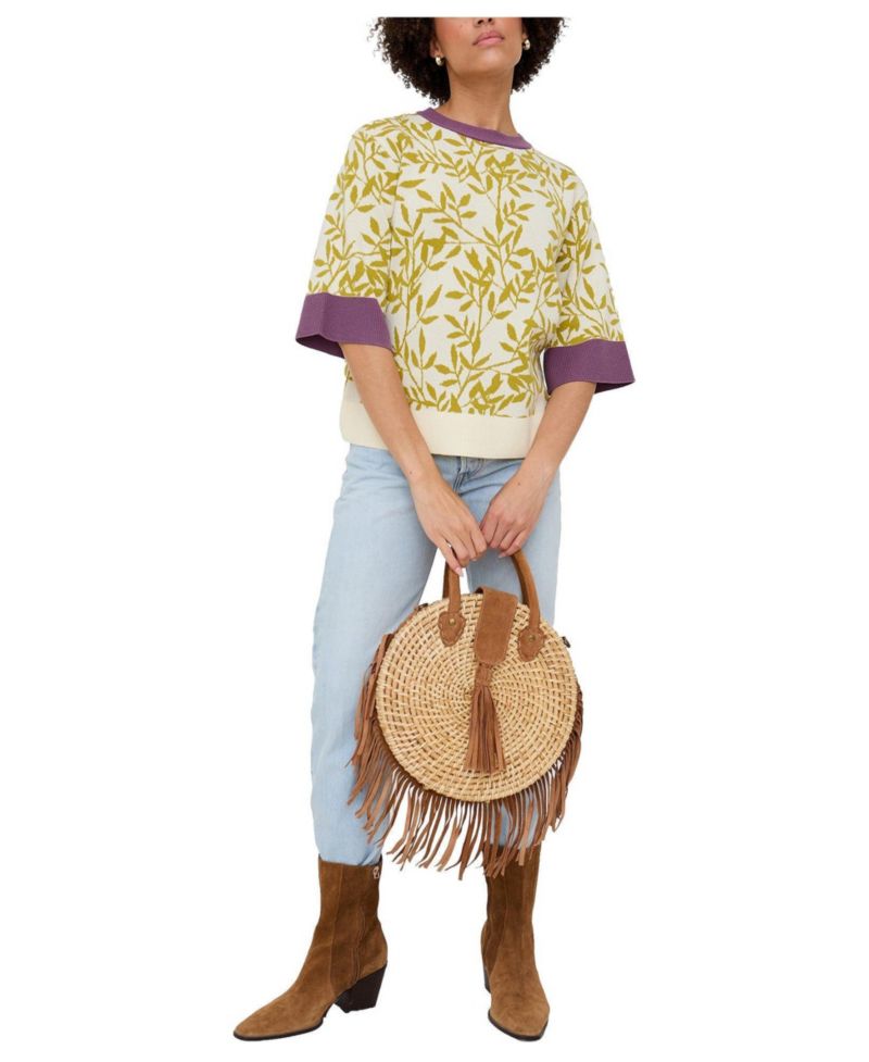 Women's Daffodil Slouchy Leaf Print Knitted T-shirt