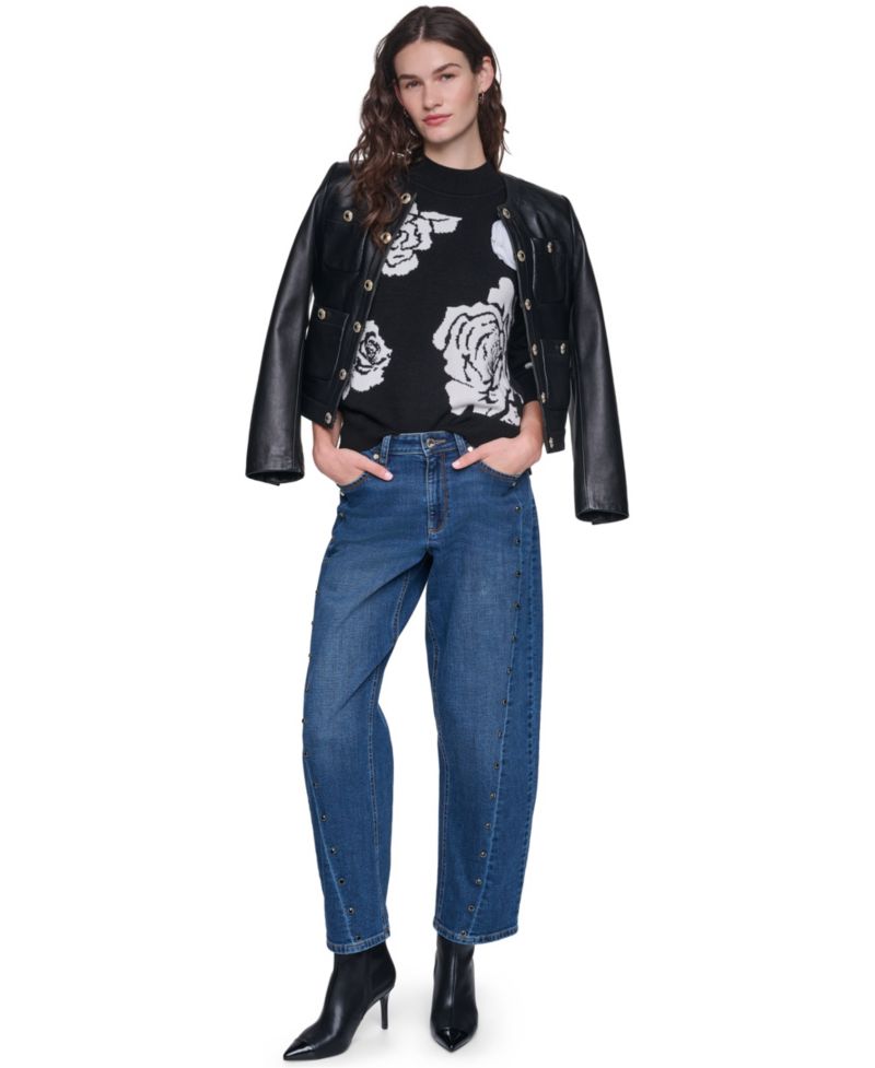 Women's Mock-Neck Long-Sleeve Floral Sweater
