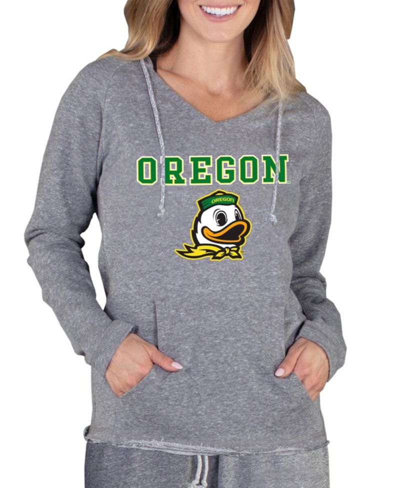 Women's Gray Oregon Ducks Mainstream Lightweight Terry Pullover Hoodie