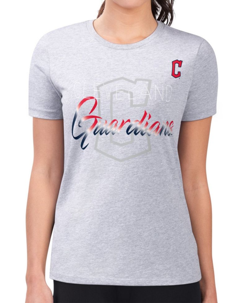 Women's Heather Gray Cleveland Guardians Super-Slim Fit Lightweight Shadow Logo Graphic T-Shirt