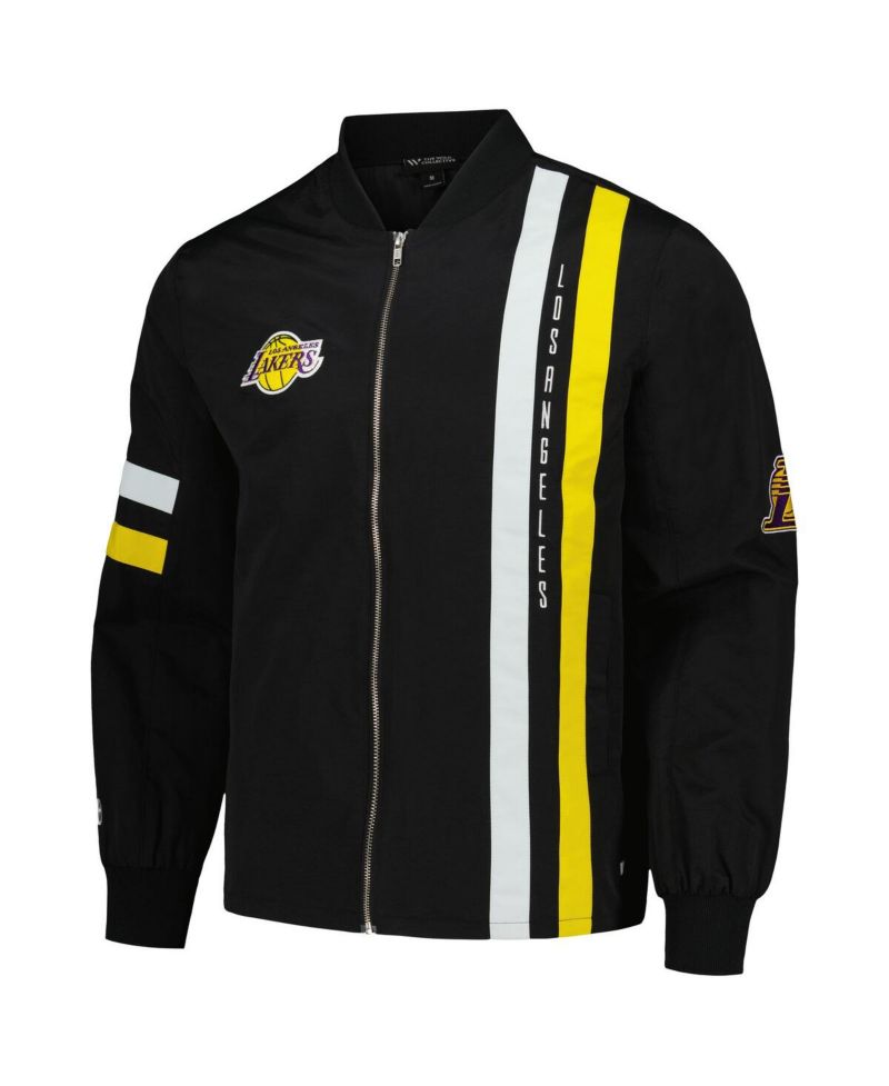 Men's and Women's Black Los Angeles Lakers Stitch Applique Full-Zip Bomber Jacket