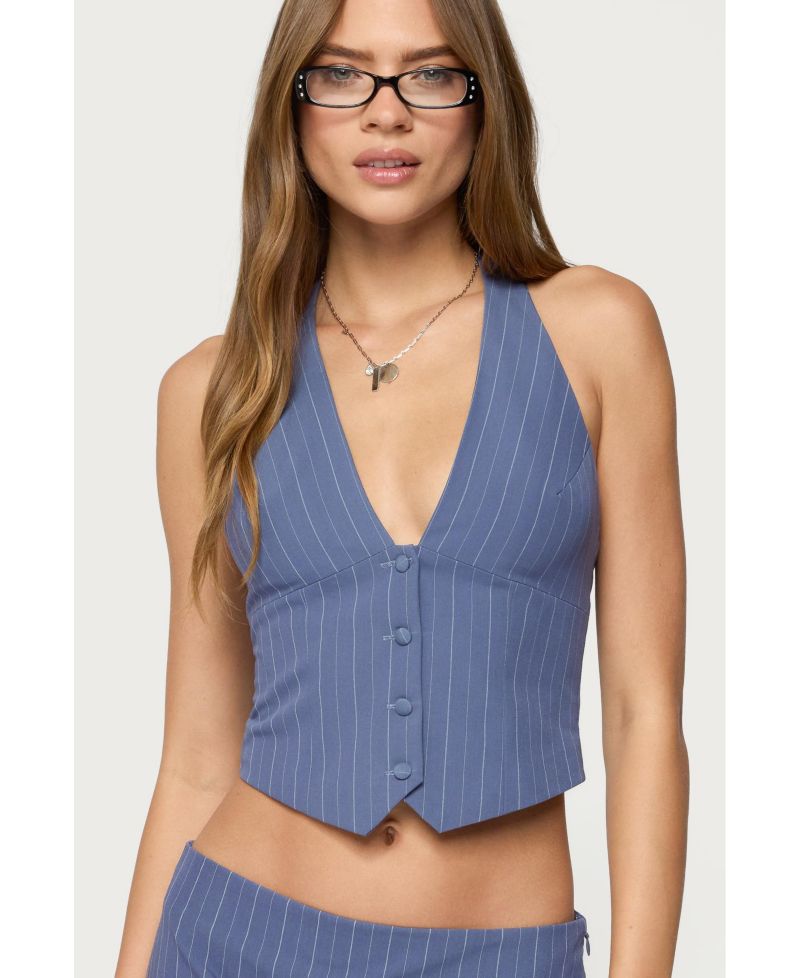 Women's Frankey Pinstripe Button Up Halter Top