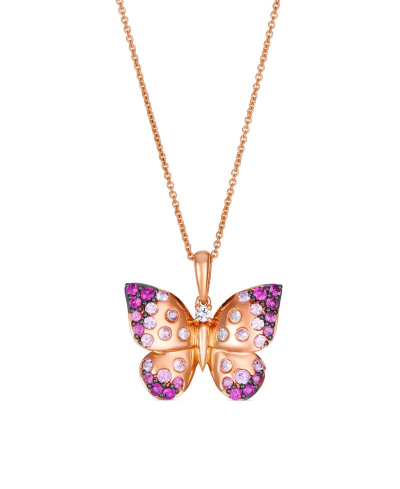 Strawberry Ombr&eacute;® Sapphire Butterfly (3/4 ct. t.w.) & Vanilla Sapphire Pendant Necklace in 14k Strawberry Gold