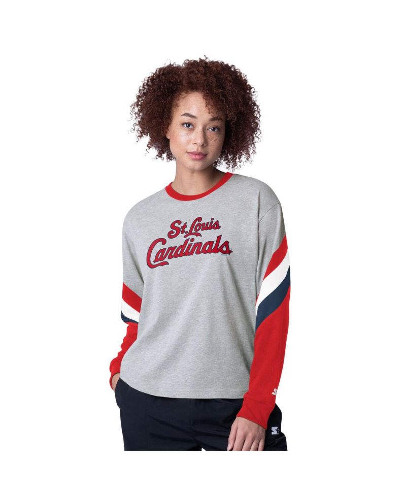 Women's Heather Gray St. Louis Cardinals Triple A Fashion Color Block Long Sleeve Top