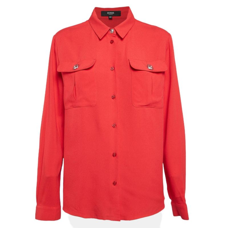 Women's Pre-Owned Versus Versace Red Crepe Button Front Shirt