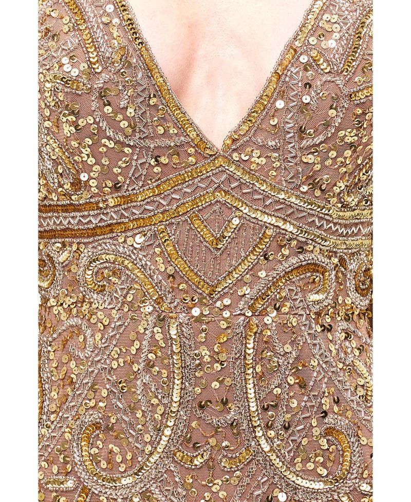 Women's Embellished Sequin V-Neck Maxi Dress