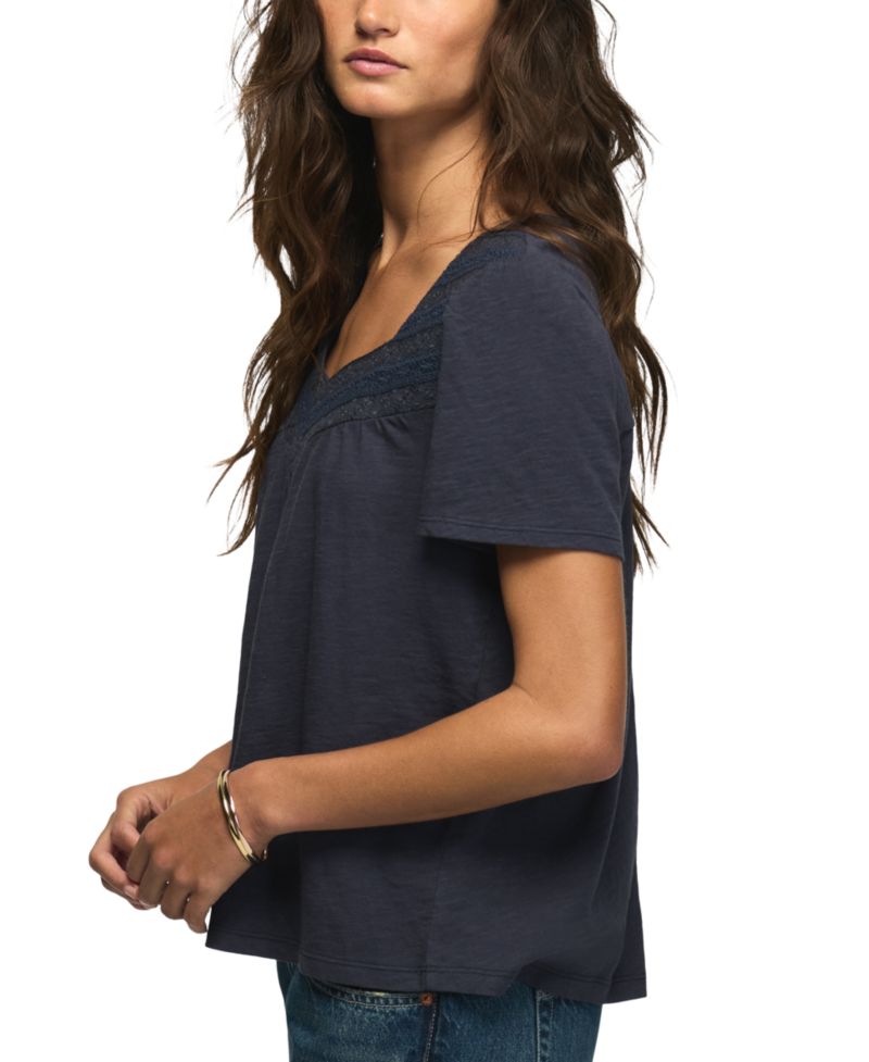 Women's Embroidered Yoke Square Neck Short-Sleeve T-Shirt