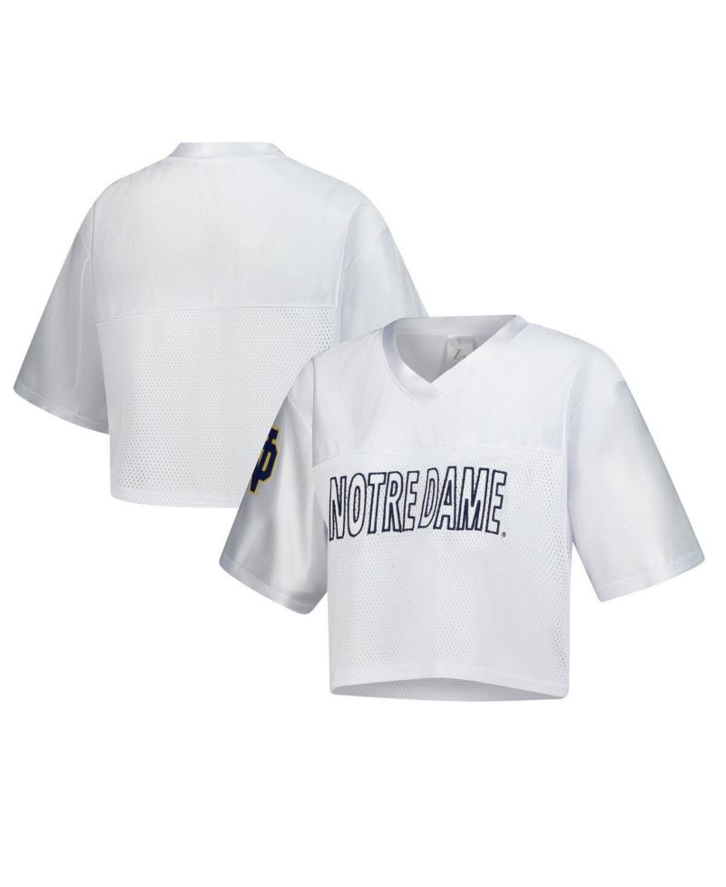 Women's White Notre Dame Fighting Irish Mesh Cropped V-Neck T-Shirt