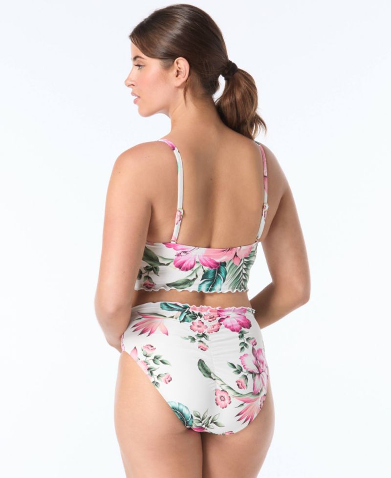 Women's Lavish Push-Up Floral Sweetheart-Neck Bikini Top and Crescent High-Waisted Ruched Bikini Bottom