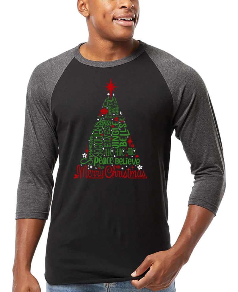 Men's Holiday Christmas Tree Word Art Raglan-Sleeve T-Shirt