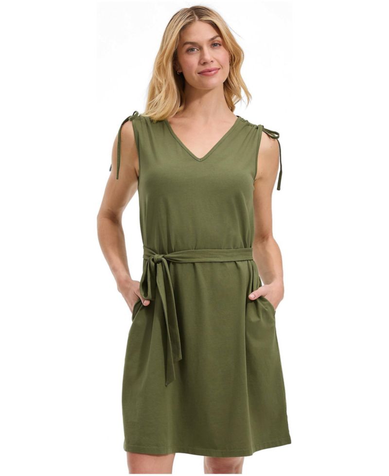 Women's Cotton Jersey Shoulder Tie Belted Mini Dress