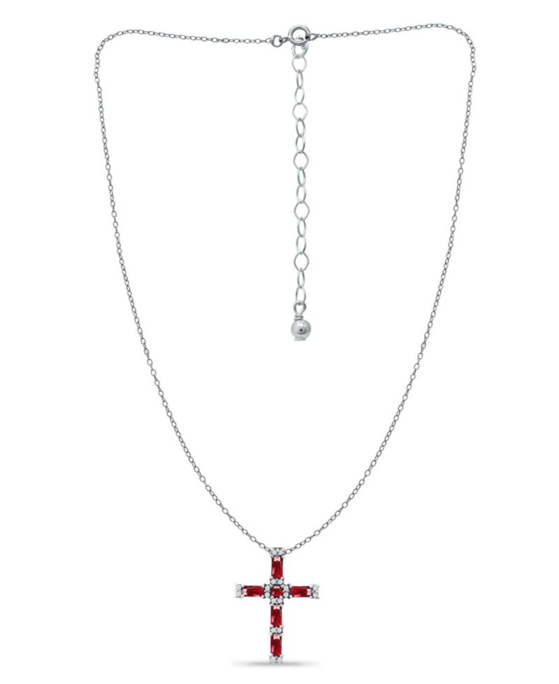 Lab Grown Ruby and Cubic Zirconia Cross Pendant