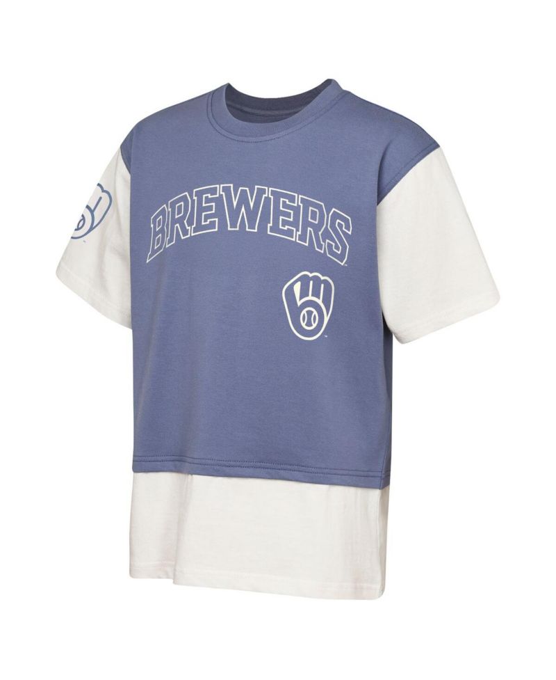 Big Boys and Girls Navy/Cream Milwaukee Brewers Ultimate Pastels Premium Double Run T-Shirt