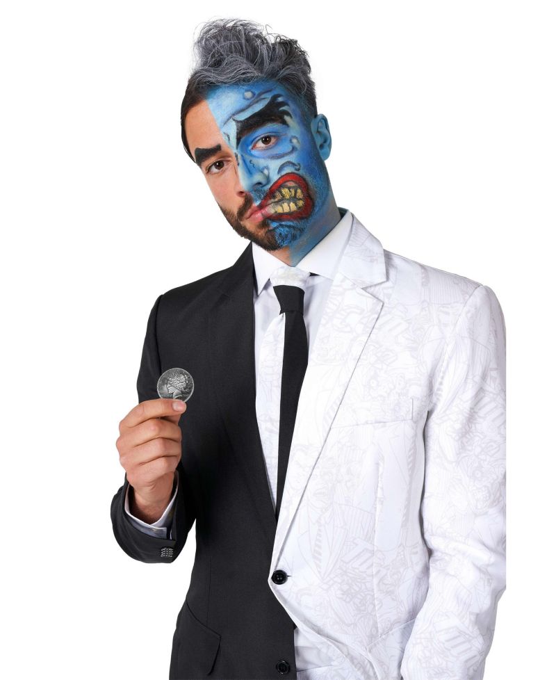 Men's Halloween Costume - Official Two Face - DC Characters Slim Fit Suit - Black and White