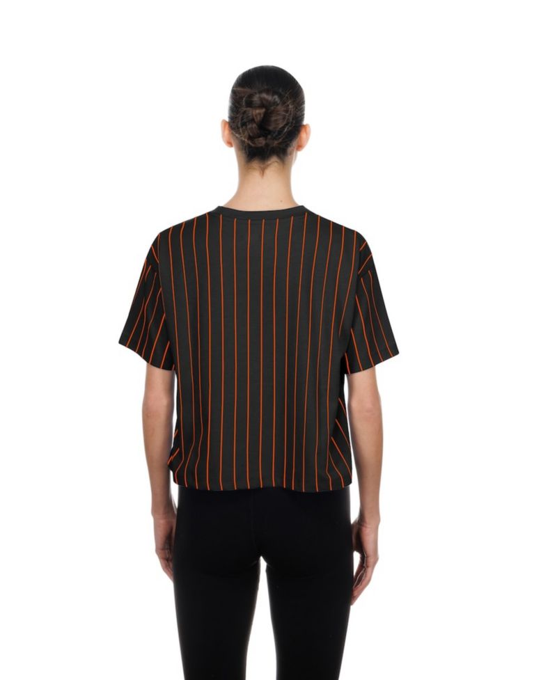 Women's Black Baltimore Orioles Throwback Meshback Pinstripe Boxy T-Shirt