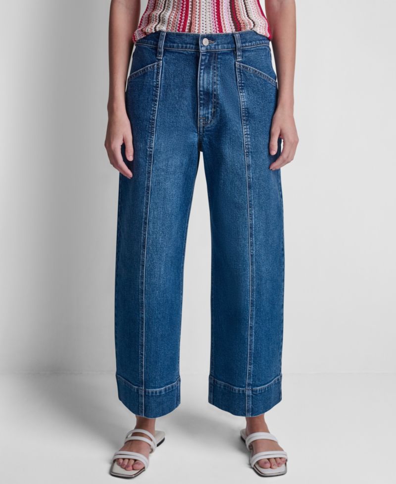 Women's High Rise Cropped Wide Leg Utility Jeans