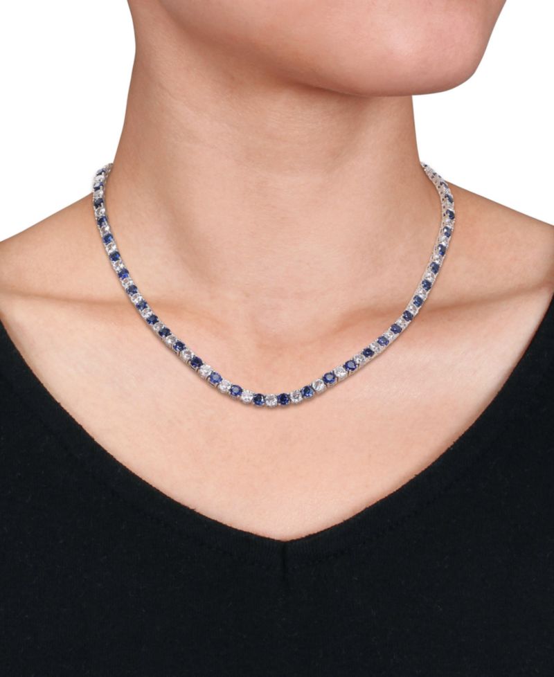 Lab Created Blue Sapphire (16-5/8 ct. t.w.) & Lab Created White Sapphire (16-3/4 ct. t.w.) 17" Collar Necklace in Sterling Silver