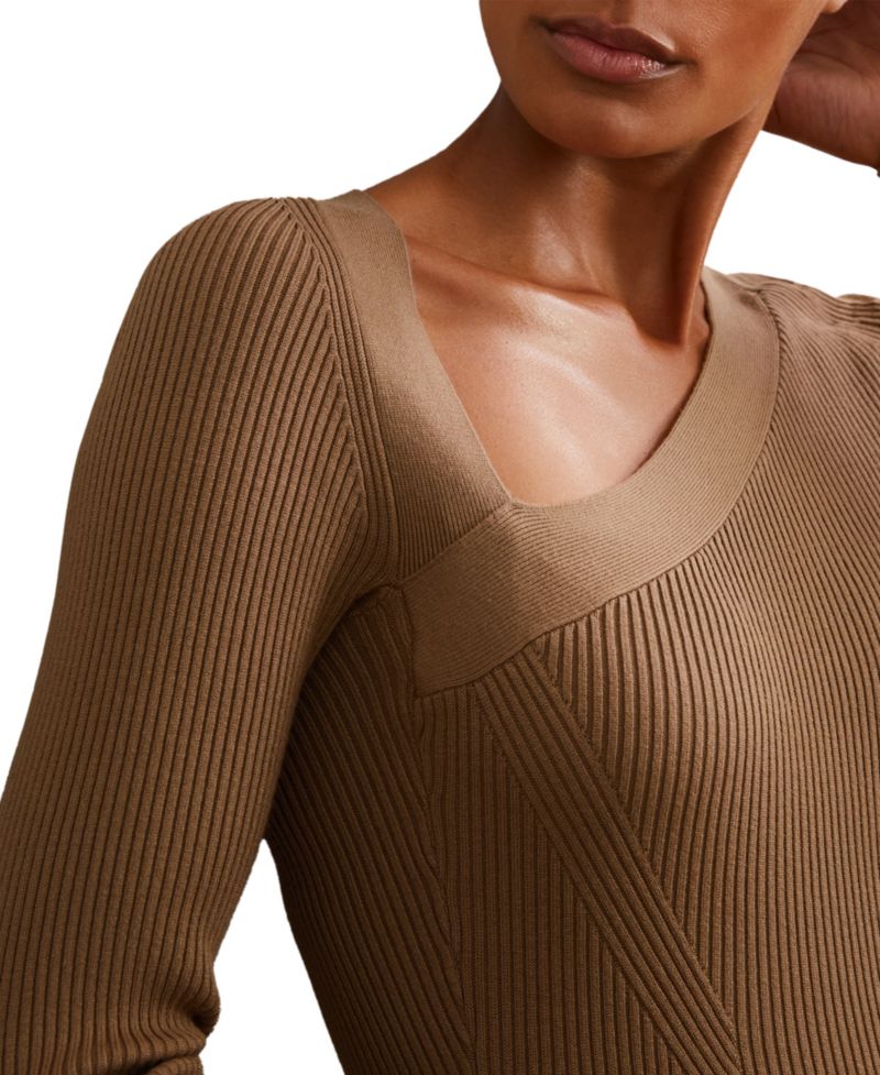 Women's Off-the-Shoulder Rib-Knit Midi Dress