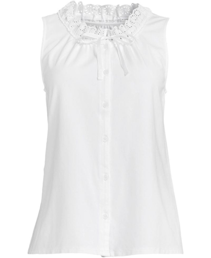 Plus Size Lightweight Jersey Button Front Lace Trim Tank